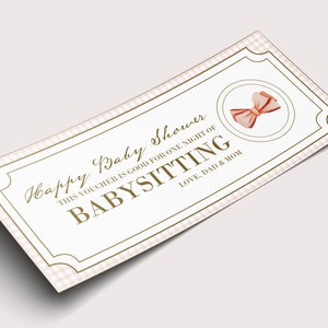 Kupon na opiekę nad dzieckiem na baby shower - NATYCHMIASTOWE POBIERANIE - EDYTOWALNY tekst - Możliwość wydruku, Spersonalizowany, Dobry prezent dla nowej mamy, Babysitt