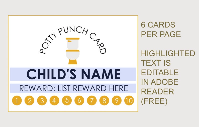 Printable Potty Punch Card - INSTANT DOWNLOAD - EDITABLE Text ...