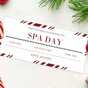 Christmas Spa Day Coupon Voucher  - INSTANT DOWNLOAD - EDITABLE Text - Spa day voucher, spa coupon, spa day ticket, spa gift card.