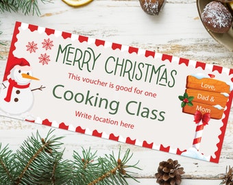 Christmas Cooking Class Coupon Certificate  - INSTANT DOWNLOAD - EDITABLE Text - Printable Cooking Class Voucher, Cooking Class Invite