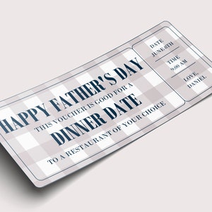Vatertag Dinner Gutschein - SOFORTIGER DOWNLOAD - EDITIERBARER Text - Printable, Überraschung, Personalisiert, Ticket, Zertifikat, Vater, Coupon,