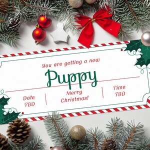 Christmas New Puppy Gift Certificate  - INSTANT DOWNLOAD - EDITABLE Text - Printable, New puppy surprise, new dog surprise, surprise puppy