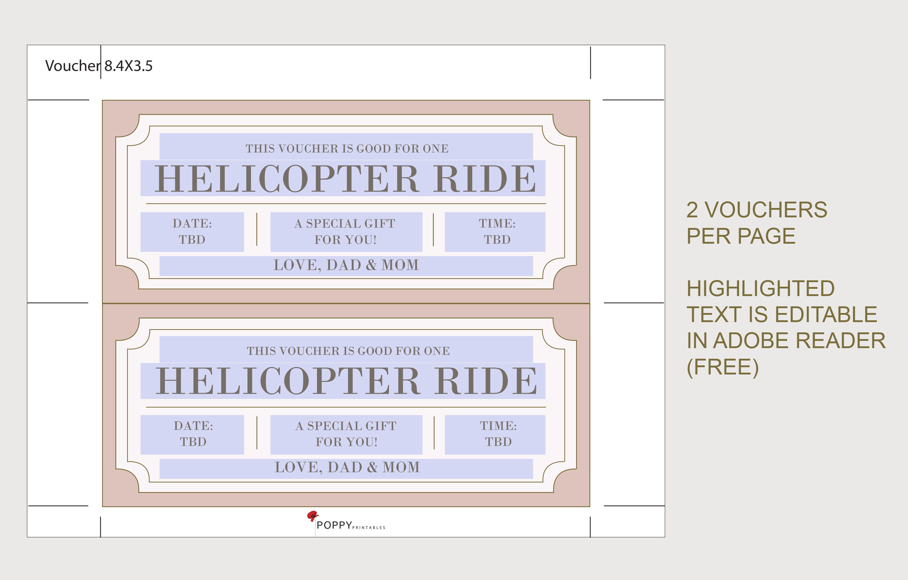 Helicopter Ride Flyer Helicopter Ride Coupon Voucher - INSTANT DOWNLOAD - EDITABLE Text ...