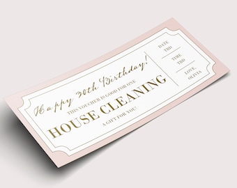 30th Birthday House Cleaning Coupon Voucher  - INSTANT DOWNLOAD - EDITABLE Text - Printable, Personalized, 30th birthday gift for women