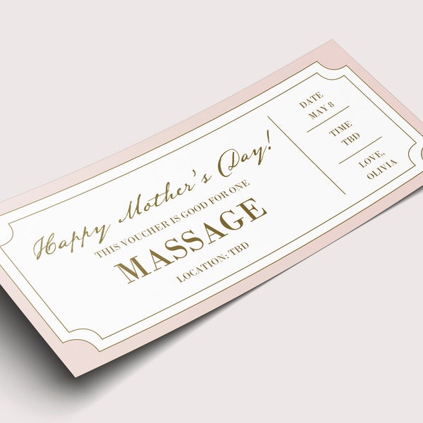 Mother's Day Massage Coupon Voucher  - INSTANT DOWNLOAD - EDITABLE Text - Printable, Personalized, Ticket, Certificate, Mother, Mom, Spa