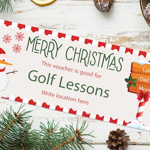 Cupón para regalo de Navidad para clases de golf - DESCARGA INSTANTÁNEA - Texto editable - Imprimible, personalizado, certificado de golf, regalo de golf