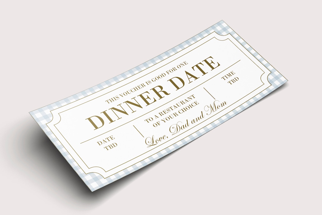 Dinner Date Coupon Voucher INSTANT DOWNLOAD EDITABLE Text Printable