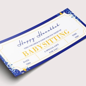 Vale-presente de babá de Hanukkah - DOWNLOAD INSTANTÂNEO - Texto EDITÁVEL - Para impressão, surpresa, personalizado, ingresso, vale-presente de Hanukkah