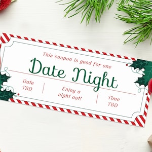 Christmas Date Night Coupon Voucher  - INSTANT DOWNLOAD - EDITABLE Text - Date Night Voucher, Date Night Ticket, Date Night Certificate