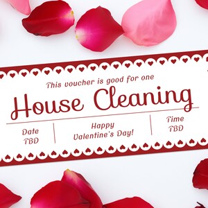 Voucher huisreinigingsbon voor Valentijnsdag - INSTANT DOWNLOAD - BEWERKBARE tekst - cadeaubon huisreiniging, waardebon huisreiniging