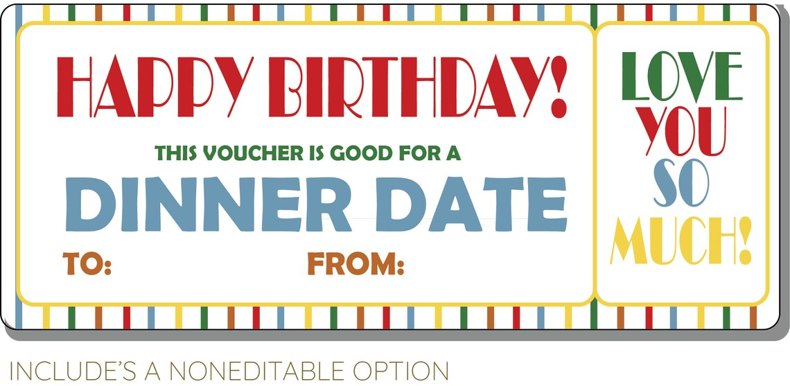 Birthday Dinner Coupon Voucher INSTANT DOWNLOAD EDITABLE Etsy