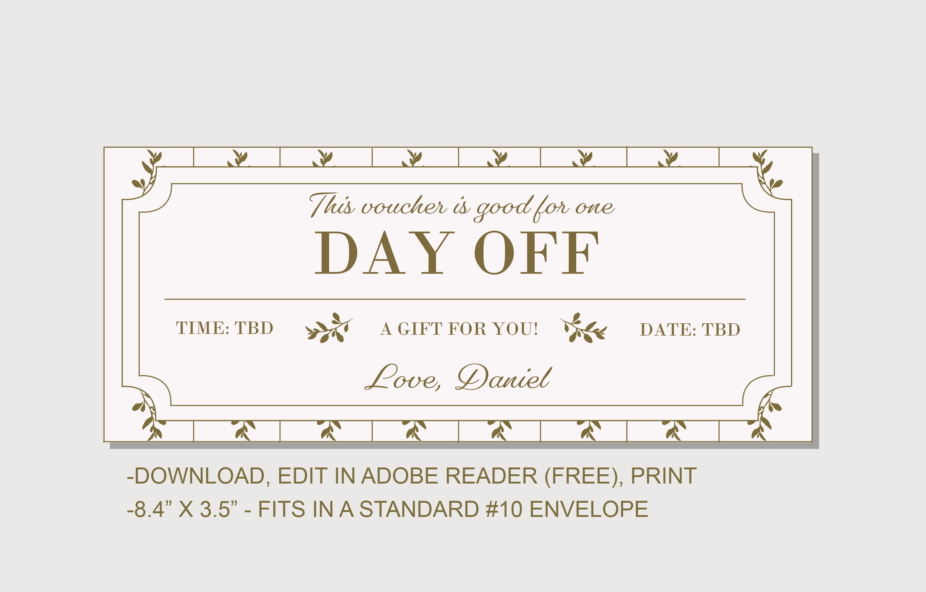 Day Off Gift Coupon INSTANT DOWNLOAD editable text -  Portugal