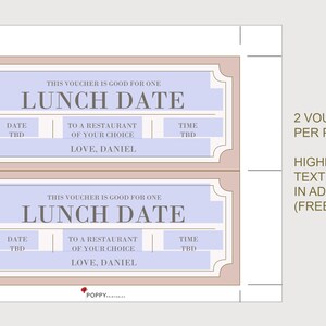 Lunch Coupon Voucher - INSTANT DOWNLOAD - EDITABLE Text - Printable ...