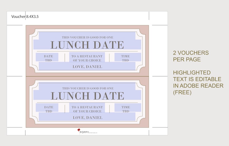 Lunch Coupon Voucher INSTANT DOWNLOAD EDITABLE Text Etsy