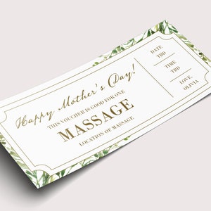 Bon de réduction pour un massage pour la fête des mères - TÉLÉCHARGEMENT IMMÉDIAT - texte MODIFIABLE - imprimable, personnalisé, billet, certificat, mère, floral, Spa