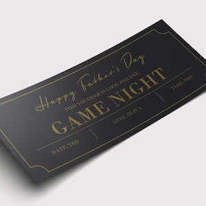 Cadeaubon cadeaubon voor Vaderdag Game Night - INSTANT DOWNLOAD - BEWERKBARE tekst - Afdrukbaar, gepersonaliseerd, Vaderdagcadeau van kinderen