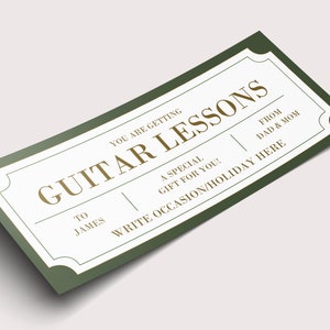 Waardebon voor gitaarlessen - INSTANT DOWNLOAD - BEWERKBARE tekst - afdrukbaar, gepersonaliseerd, ticket, certificaat, verjaardag, cadeau, klas,