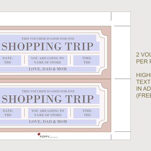 Shopping Trip Coupon Certificate - INSTANT DOWNLOAD - EDITABLE Text ...
