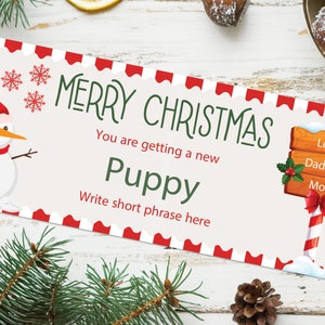 New Puppy Gift Certificate Christmas Coupon  - INSTANT DOWNLOAD - EDITABLE Text - Printable, New Puppy Announcement, New Puppy Surprise