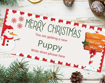 New Puppy Gift Certificate Christmas Coupon  - INSTANT DOWNLOAD - EDITABLE Text - Printable, New Puppy Announcement, New Puppy Surprise