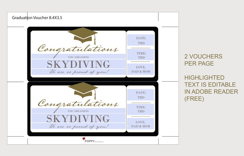 Graduation Skydiving Coupon Certificate INSTANT DOWNLOAD Etsy
