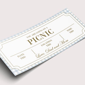 Cupón de picnic imprimible - DESCARGA INSTANTÁNEA - Texto EDITABLE, personalizado, cupón de regalo de fecha de picnic de cumpleaños, picnic de aniversario