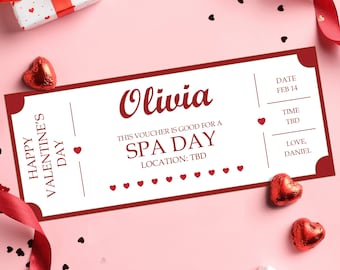 Valentine's Spa Day Voucher  - INSTANT DOWNLOAD - EDITABLE Text - Printable Spa Voucher, Spa Day Ticket, Spa day coupon, spa certificate