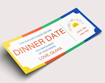 Father's Day Dinner Date Coupon Gift Certificate  - INSTANT DOWNLOAD - EDITABLE Text - Printable, Personalized, Father's Day gifts from kids