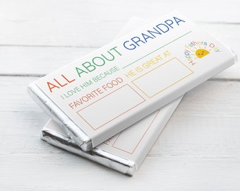 Printable All about Grandpa Candy Bar Wrapper  - INSTANT DOWNLOAD - Noneditable, Father's Day Gift From kids, Father in law Gift