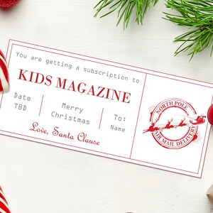 Certificado de presente de assinatura de revista de Natal - DOWNLOAD INSTANTÂNEO - Texto EDITÁVEL - Certificado de assinatura, Voucher de assinatura