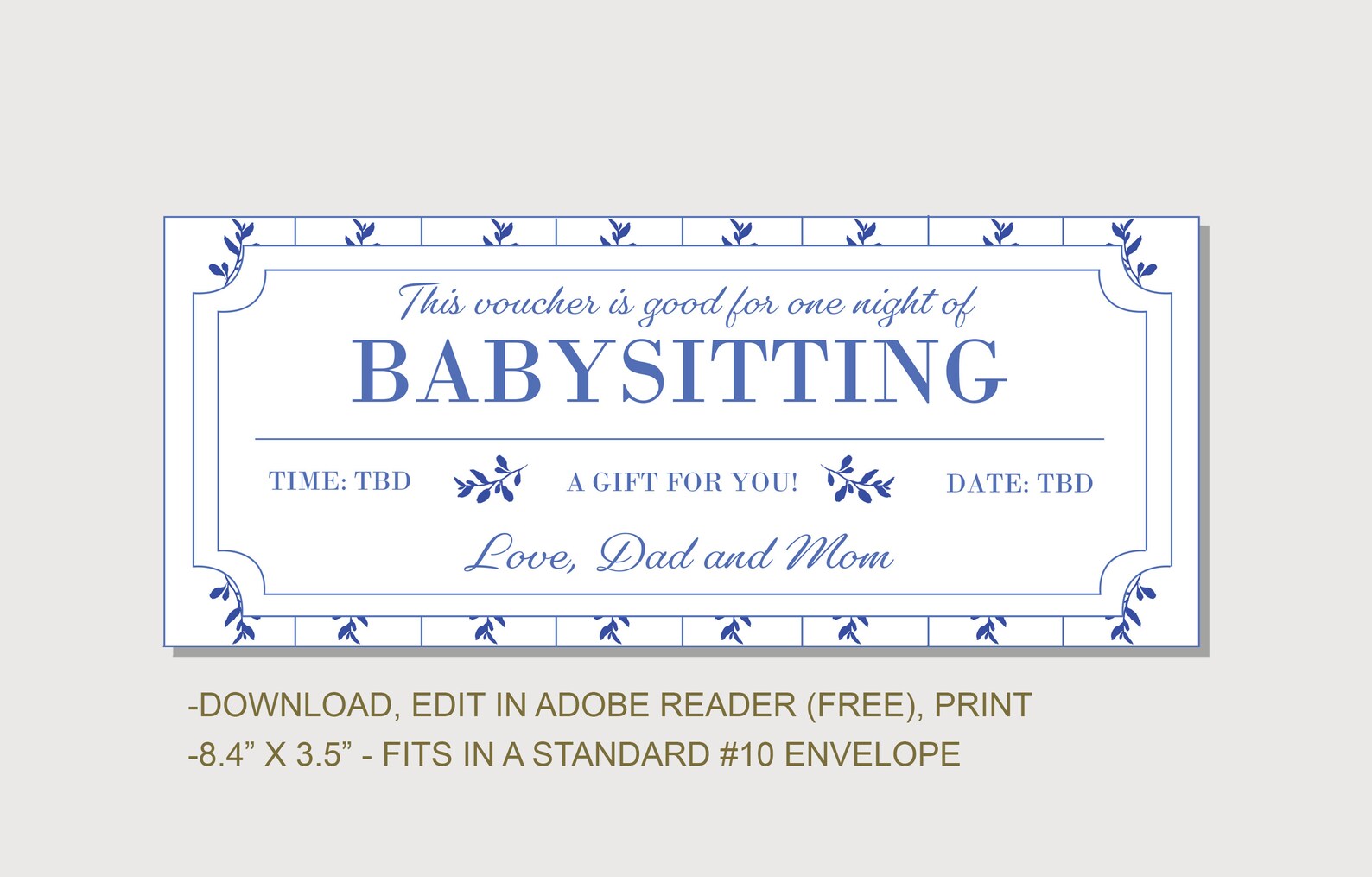 Babysitting Coupon Voucher INSTANT DOWNLOAD EDITABLE Text Etsy