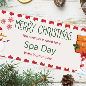 Christmas Spa Day Gift Voucher  - INSTANT DOWNLOAD - EDITABLE Text - Spa Day voucher, Spa day ticket, Spa day coupon, Spa day certificate