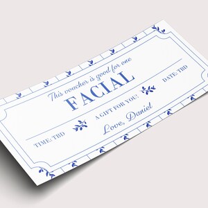 フェイシャルクーポン券 - 即時ダウンロード - 編集可能なテキスト - 印刷可能、パーソナライズ、チケット、証明書、誕生日、記念日、卒業