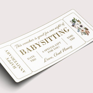 Buono sconto per babysitter di anniversario - DOWNLOAD IMMEDIATO - Testo MODIFICABILE - Stampabile, personalizzato, biglietto, certificato, coupon, assistenza all'infanzia