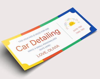 Fathers Day Car Detailing Gift Certificate Coupon  - INSTANT DOWNLOAD - EDITABLE Text - Personalized fathers day last minute gift idea