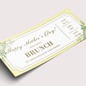 Mother&#39;s Day Brunch Date Coupon Voucher  - INSTANT DOWNLOAD - EDITABLE Text - Printable, Personalized, Ticket, Certificate, Mother, Mom, Eat