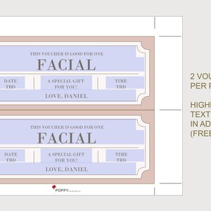 Facial Coupon Voucher - INSTANT DOWNLOAD - EDITABLE Text - Printable ...