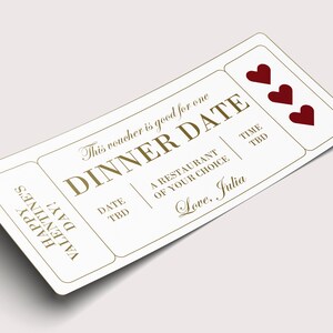 Valentinstag Abendessen Datum Geschenkgutschein - SOFORTIGER DOWNLOAD - EDITIERBARER Text - Druckbar, Liebe, Personalisiert, Ticket, Zertifikat, Coupon
