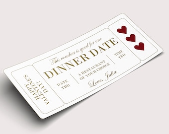 Valentine's Day Dinner Date Gift Voucher  - INSTANT DOWNLOAD - EDITABLE Text - Printable, Love, Personalized, Ticket, Certificate, Coupon
