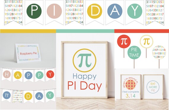Pi Day Party Printable Bundle - INSTANT DOWNLOAD - Editable Text - Pie Decorations, Food Tents, Banner, Pi Classroom Party, Pi Party decor