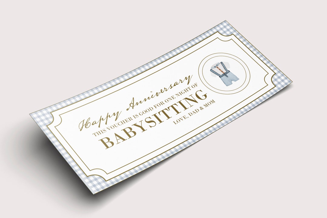 Babysitting Coupon Anniversary INSTANT DOWNLOAD EDITABLE Text printable