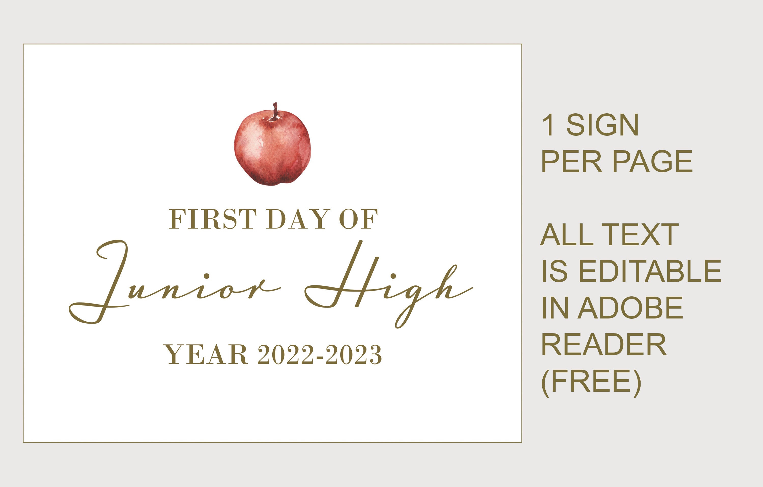 Editable First Day of Junior High Sign Printable - INSTANT DOWNLOAD ...