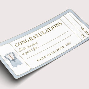 Voucher babycoupon - INSTANT DOWNLOAD - niet-bewerkbaar-ticket, certificaat, overall, wit, blauw, cadeau, gefeliciteerd, schuldbekentenis, coupon, jongen,