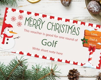 Christmas Gift Golf Certificate Coupon  - INSTANT DOWNLOAD - EDITABLE Text - Printable, Personalized, Golf Certificate, Golf Gift for Dad