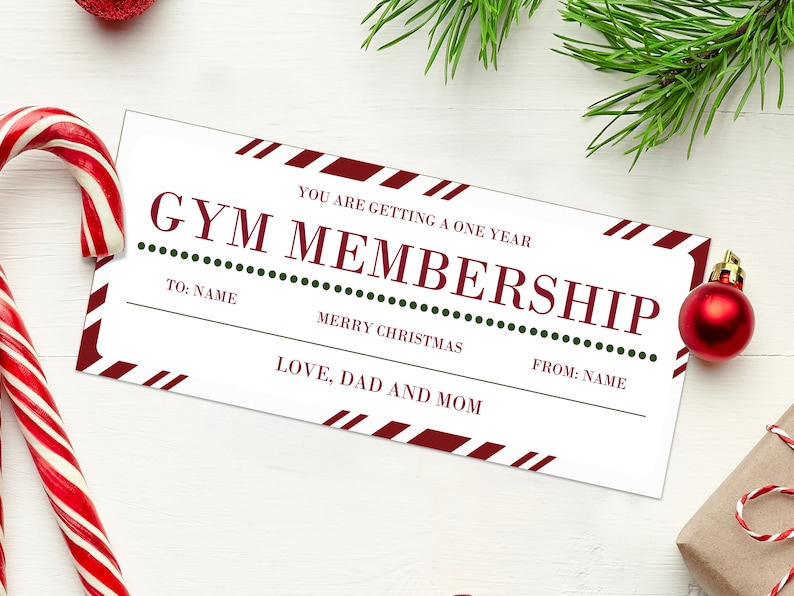Christmas Gym Membership Gift Coupon INSTANT DOWNLOAD Etsy