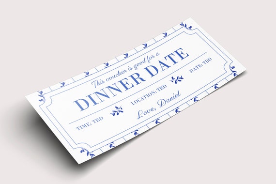 Dinner Date Coupon Voucher INSTANT DOWNLOAD EDITABLE Text | Etsy