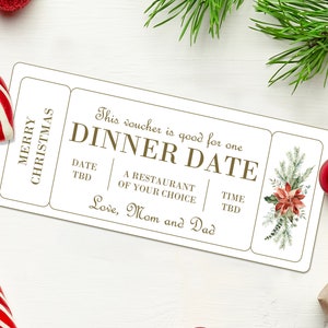 Happy Holidays Dinner Coupon Voucher  - INSTANT DOWNLOAD - EDITABLE Text - Printable Date Night Coupon, Dinner Gift Certificate, Date Night