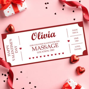 Vale de masaje para San Valentín - DESCARGA INSTANTÁNEA - Texto EDITABLE - Cupón de masaje imprimible, certificado de regalo de masaje, cupón
