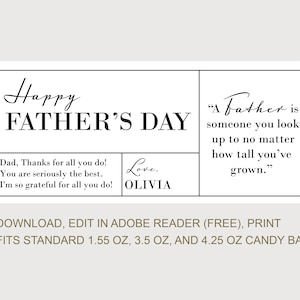 Printable Father's Day Candy Bar Wrapper - INSTANT DOWNLOAD - EDITABLE ...