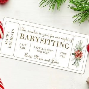 Happy Holidays Babysitter Coupon Gutschein - SOFORTIGER DOWNLOAD - EDITIERBARER Text - Printable, Personalisiert, Ticket, Zertifikat, Weihnachten